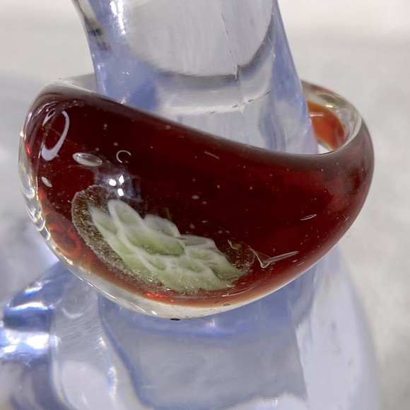 Vintage Art Glass Handmade Burgundy White Band Ring - Picture 3 of 11